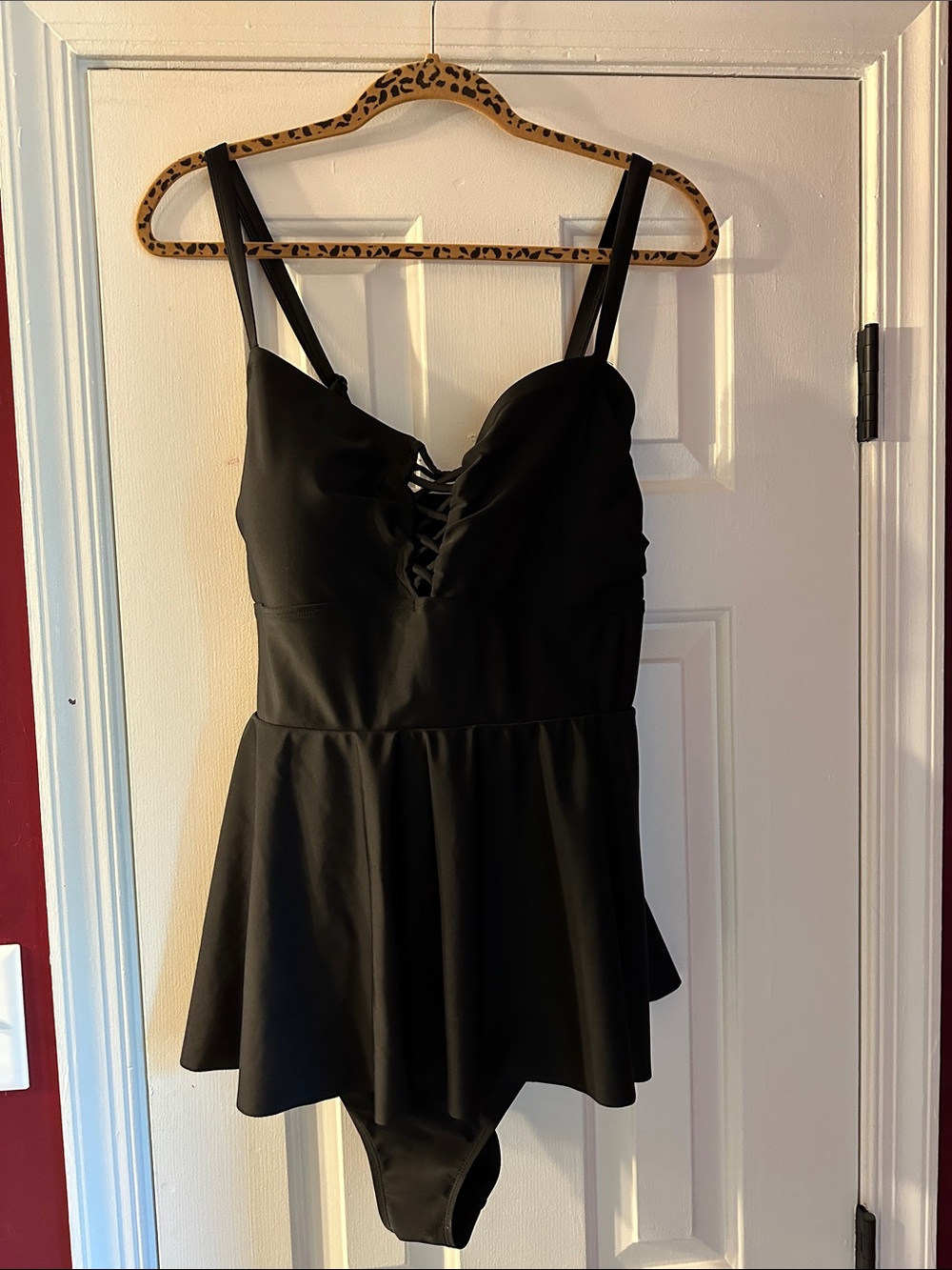 Torrid Black Lace-Up Peplum One-Piece Swimsuit